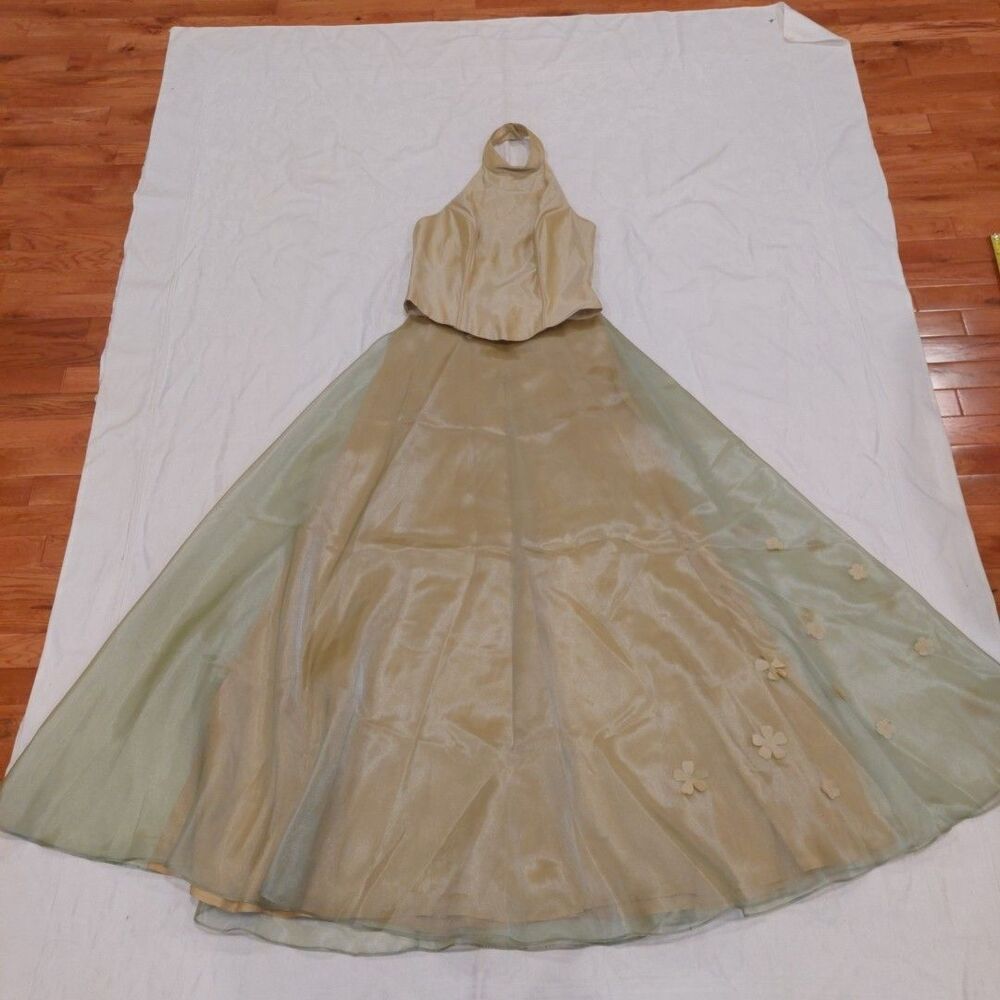 Promo Dress Cache Pistachio/Mastard Halter Top Maxi Skirt Sz6 NEW Read Spring